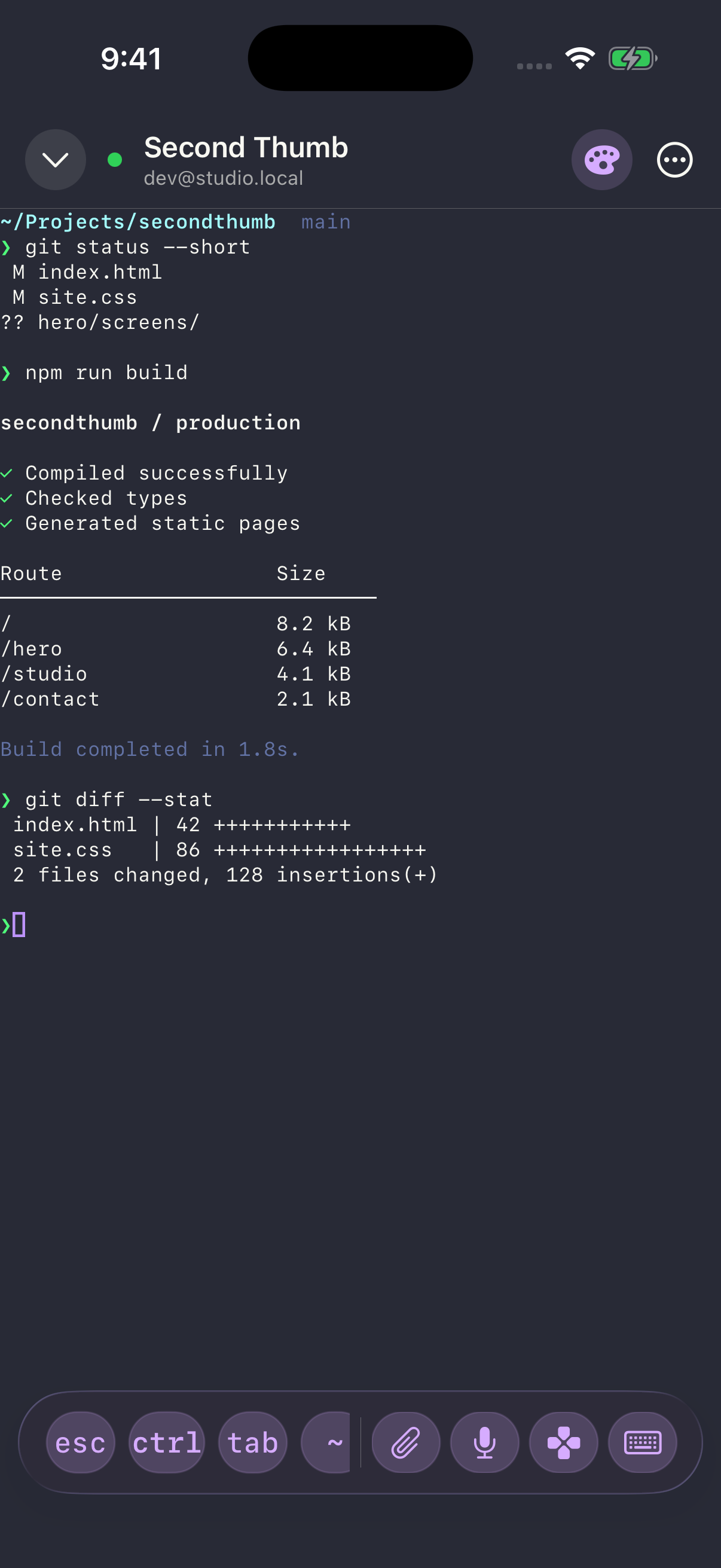 Hero terminal using Midnight: a charcoal background with purple and cyan accents